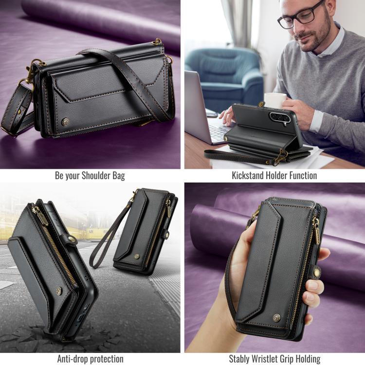 For Samsung Galaxy A56 5G CaseMe C36 Card Slots Zipper Wallet RFID Anti-theft Leather Phone Case(Black) - Galaxy Phone Cases by CaseMe | Online Shopping UK | buy2fix