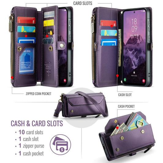 For Samsung Galaxy A56 5G CaseMe C36 Card Slots Zipper Wallet RFID Anti-theft Leather Phone Case(Purple) - Galaxy Phone Cases by CaseMe | Online Shopping UK | buy2fix