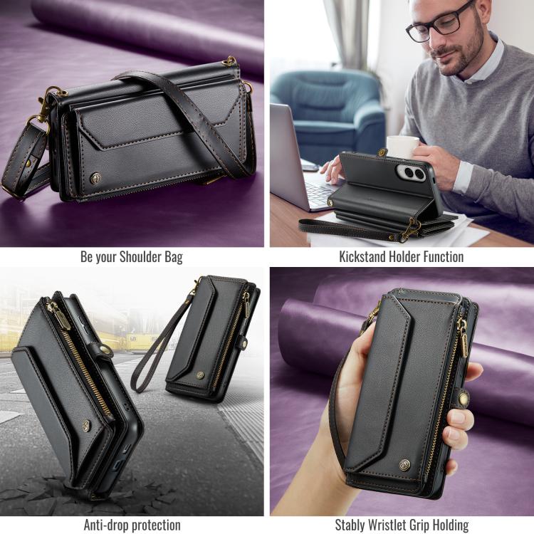 For Samsung Galaxy S25 Edge 5G CaseMe C36 Card Slots Zipper Wallet RFID Anti-theft Leather Phone Case(Black) - Galaxy S25 Edge 5G Cases by CaseMe | Online Shopping UK | buy2fix