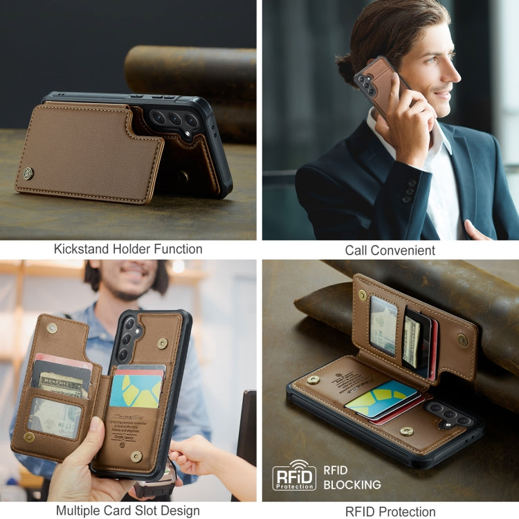 For Samsung Galaxy S24 FE 5G CaseMe C22 Card Slots Holder RFID Anti-theft Phone Case(Brown) by CaseMe