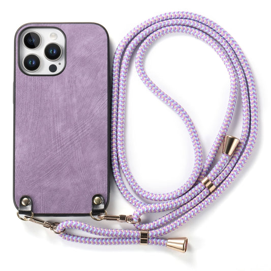 For iPhone 16 Pro Vintage Leather PC Back Cover Phone Case with Crossbody Strap(Purple) by buy2fix