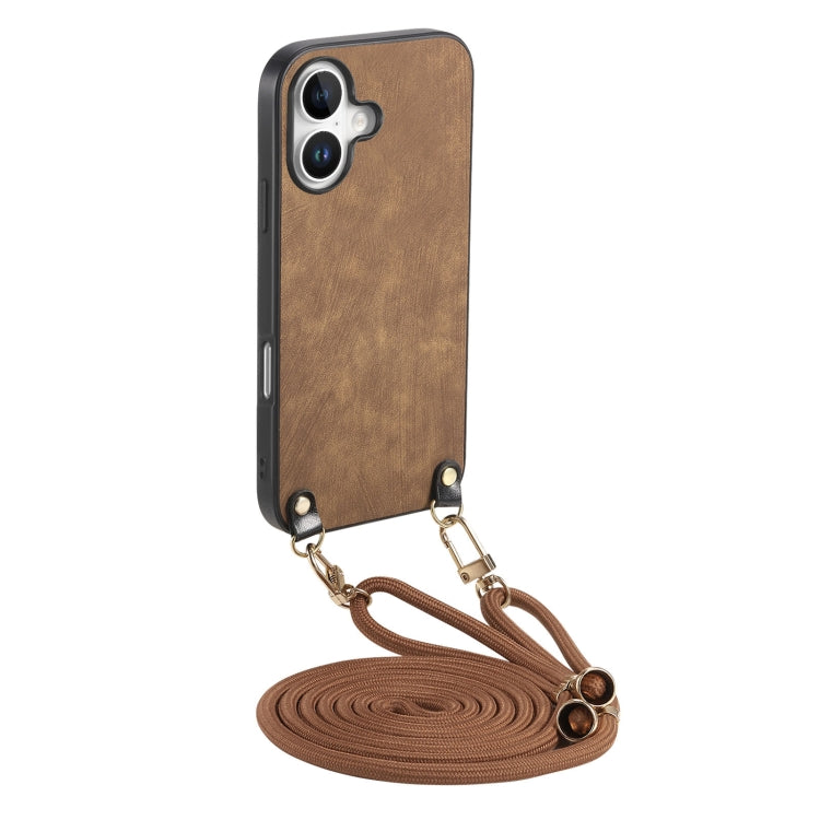 For iPhone 16 Plus Vintage Leather PC Back Cover Phone Case with Crossbody Strap(Brown) - iPhone 16 Plus Cases by buy2fix | Online Shopping UK | buy2fix