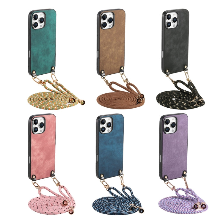 For iPhone 16e Vintage Leather PC Back Cover Phone Case with Crossbody Strap(Green) - iPhone 16e Cases by buy2fix | Online Shopping UK | buy2fix