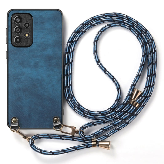 For Samsung Galaxy S25 5G Vintage Leather PC Back Cover Phone Case with Crossbody Strap(Blue) by buy2fix