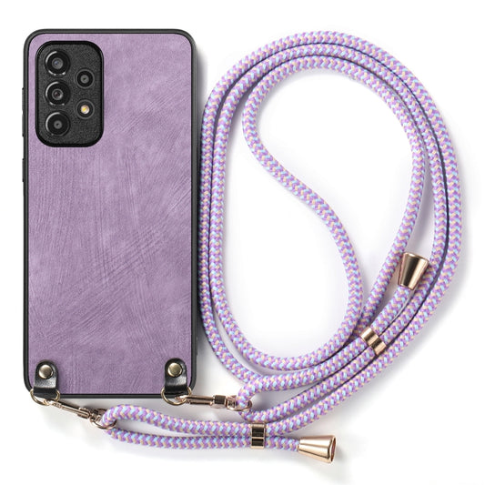 For Samsung Galaxy S25 5G Vintage Leather PC Back Cover Phone Case with Crossbody Strap(Purple) by buy2fix