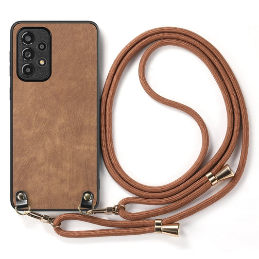 For Samsung Galaxy S25 5G Vintage Leather PC Back Cover Phone Case with Crossbody Strap(Brown) by buy2fix