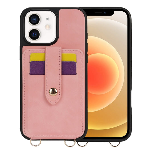For iPhone 12 Crossbody Skin Card Bag Lanyard Phone Case(Pink) - iPhone 12 / 12 Pro Cases by buy2fix | Online Shopping UK | buy2fix