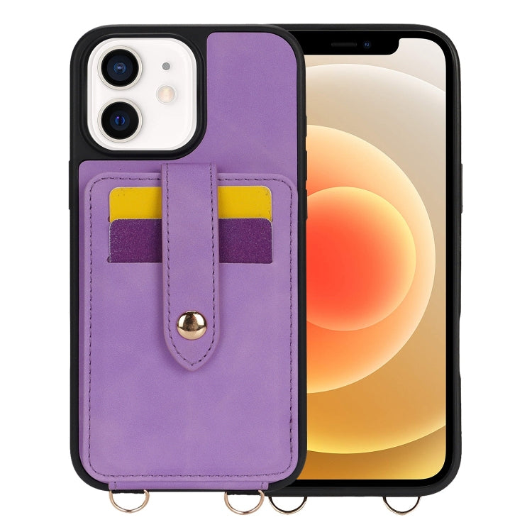 For iPhone 12 Crossbody Skin Card Bag Lanyard Phone Case(Purple) - iPhone 12 / 12 Pro Cases by buy2fix | Online Shopping UK | buy2fix