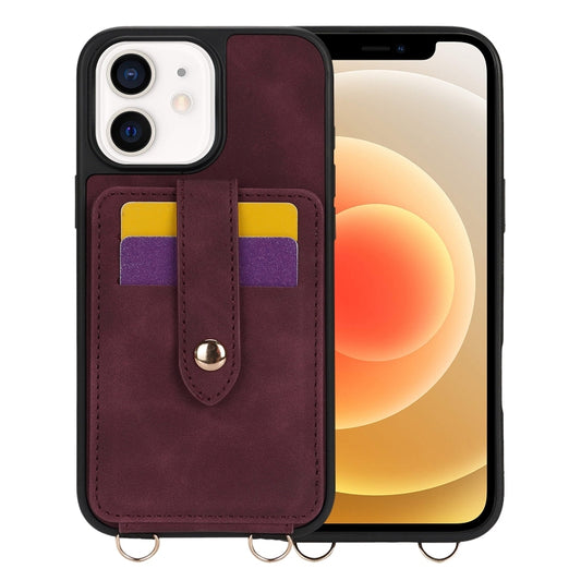 For iPhone 12 Crossbody Skin Card Bag Lanyard Phone Case(Red) - iPhone 12 / 12 Pro Cases by buy2fix | Online Shopping UK | buy2fix