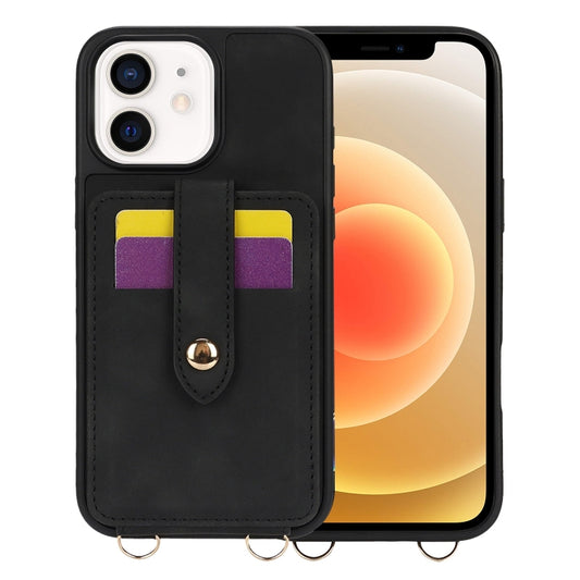 For iPhone 12 Crossbody Skin Card Bag Lanyard Phone Case(Black) - iPhone 12 / 12 Pro Cases by buy2fix | Online Shopping UK | buy2fix