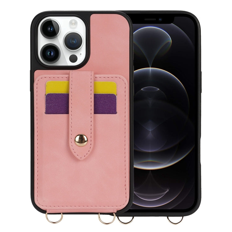 For iPhone 12 Pro Crossbody Skin Card Bag Lanyard Phone Case(Pink) - iPhone 12 / 12 Pro Cases by buy2fix | Online Shopping UK | buy2fix