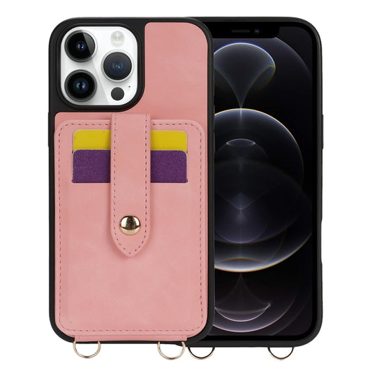 For iPhone 12 Pro Crossbody Skin Card Bag Lanyard Phone Case(Pink) - iPhone 12 / 12 Pro Cases by buy2fix | Online Shopping UK | buy2fix