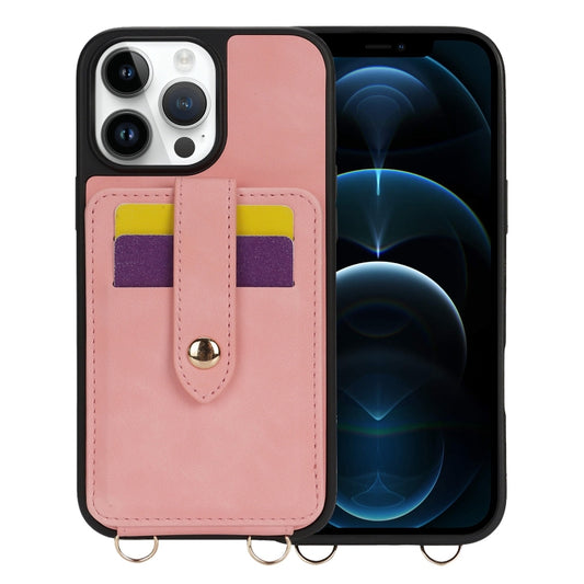For iPhone 12 Pro Max Crossbody Skin Card Bag Lanyard Phone Case(Pink) - iPhone 12 Pro Max Cases by buy2fix | Online Shopping UK | buy2fix