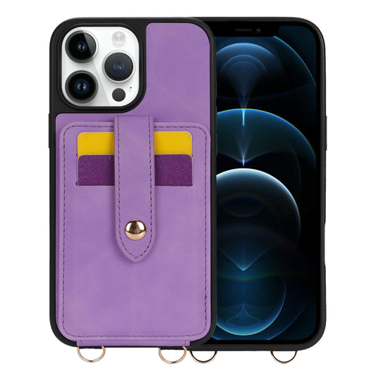 For iPhone 12 Pro Max Crossbody Skin Card Bag Lanyard Phone Case(Purple) - iPhone 12 Pro Max Cases by buy2fix | Online Shopping UK | buy2fix