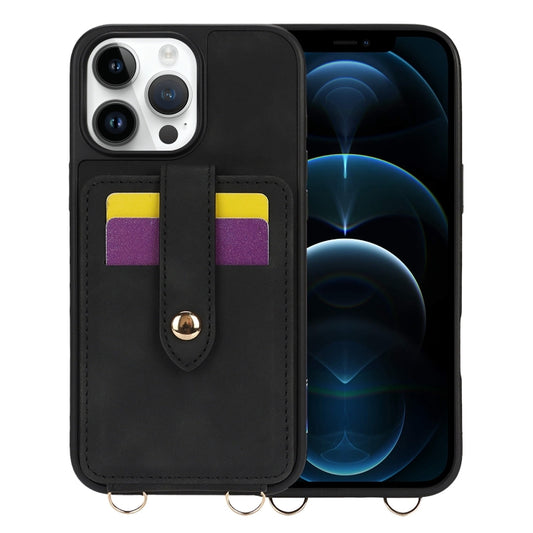 For iPhone 12 Pro Max Crossbody Skin Card Bag Lanyard Phone Case(Black) - iPhone 12 Pro Max Cases by buy2fix | Online Shopping UK | buy2fix