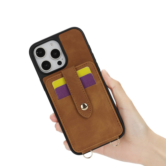 For iPhone 12 Pro Max Crossbody Skin Card Bag Lanyard Phone Case(Brown) - iPhone 12 Pro Max Cases by buy2fix | Online Shopping UK | buy2fix