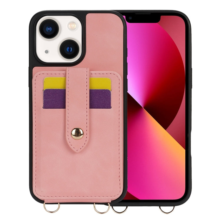 For iPhone 13 Crossbody Skin Card Bag Lanyard Phone Case(Pink) - iPhone 13 Cases by buy2fix | Online Shopping UK | buy2fix