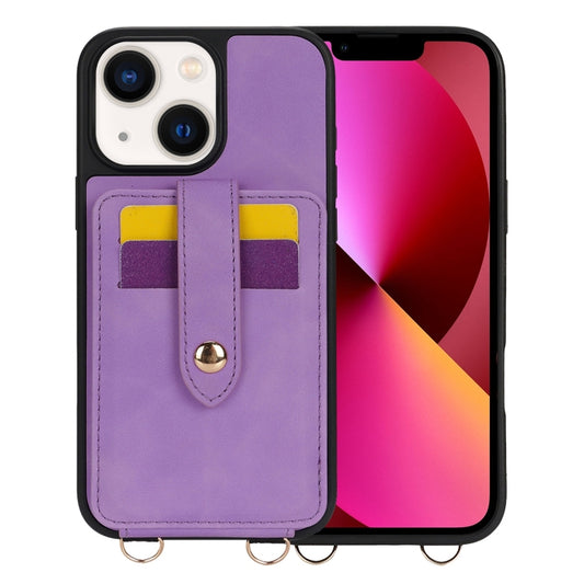 For iPhone 13 Crossbody Skin Card Bag Lanyard Phone Case(Purple) - iPhone 13 Cases by buy2fix | Online Shopping UK | buy2fix