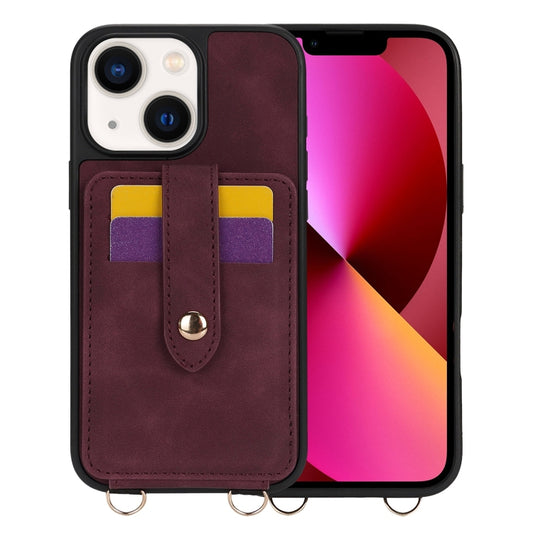 For iPhone 13 Crossbody Skin Card Bag Lanyard Phone Case(Red) - iPhone 13 Cases by buy2fix | Online Shopping UK | buy2fix