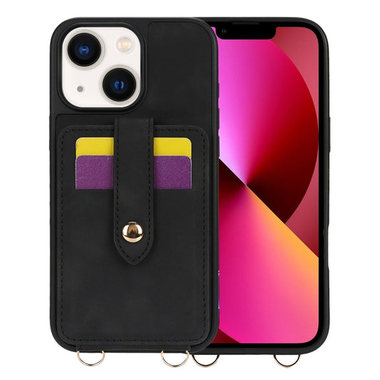For iPhone 13 Crossbody Skin Card Bag Lanyard Phone Case(Black) - iPhone 13 Cases by buy2fix | Online Shopping UK | buy2fix