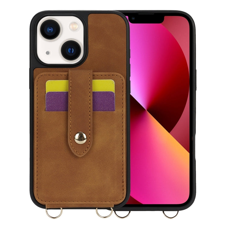 For iPhone 13 Crossbody Skin Card Bag Lanyard Phone Case(Brown) - iPhone 13 Cases by buy2fix | Online Shopping UK | buy2fix