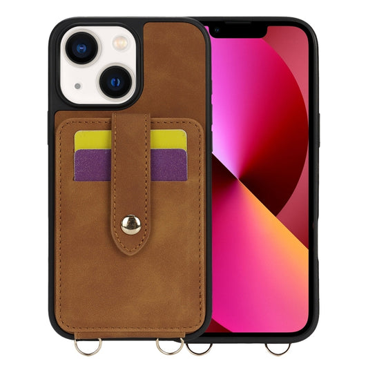 For iPhone 13 Crossbody Skin Card Bag Lanyard Phone Case(Brown) - iPhone 13 Cases by buy2fix | Online Shopping UK | buy2fix