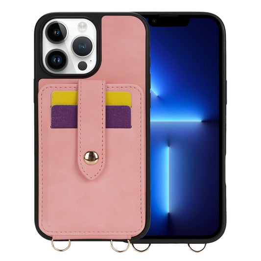 For iPhone 13 Pro Crossbody Skin Card Bag Lanyard Phone Case(Pink) - iPhone 13 Pro Cases by buy2fix | Online Shopping UK | buy2fix