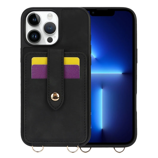 For iPhone 13 Pro Crossbody Skin Card Bag Lanyard Phone Case(Black) - iPhone 13 Pro Cases by buy2fix | Online Shopping UK | buy2fix