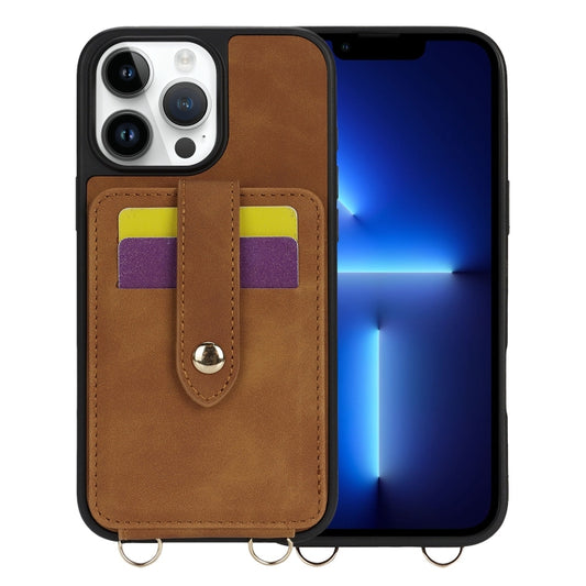 For iPhone 13 Pro Crossbody Skin Card Bag Lanyard Phone Case(Brown) - iPhone 13 Pro Cases by buy2fix | Online Shopping UK | buy2fix