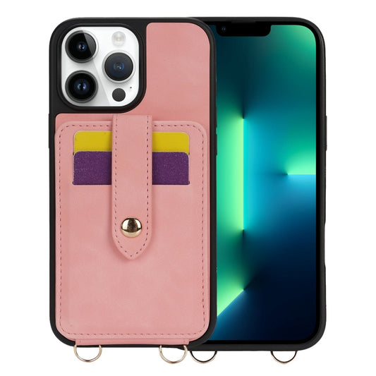 For iPhone 13 Pro Max Crossbody Skin Card Bag Lanyard Phone Case(Pink) - iPhone 13 Pro Max Cases by buy2fix | Online Shopping UK | buy2fix