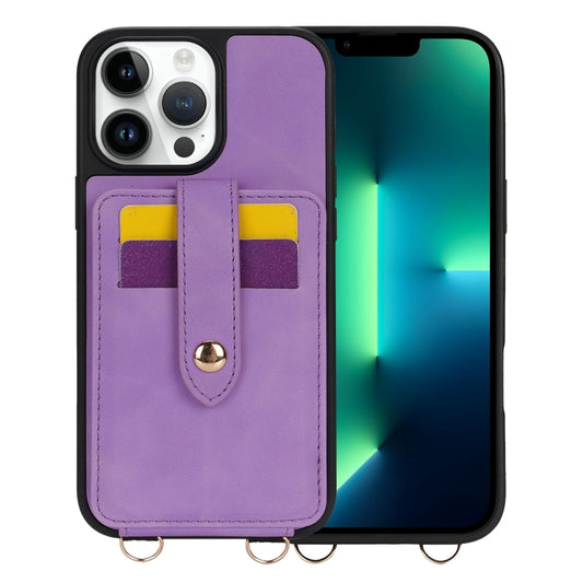 For iPhone 13 Pro Max Crossbody Skin Card Bag Lanyard Phone Case(Purple) - iPhone 13 Pro Max Cases by buy2fix | Online Shopping UK | buy2fix
