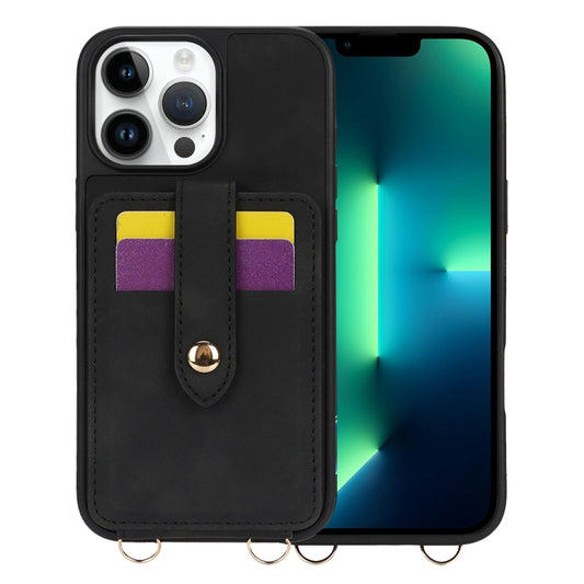 For iPhone 13 Pro Max Crossbody Skin Card Bag Lanyard Phone Case(Black) - iPhone 13 Pro Max Cases by buy2fix | Online Shopping UK | buy2fix