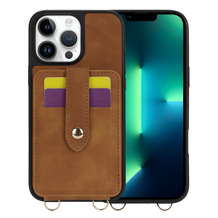 For iPhone 13 Pro Max Crossbody Skin Card Bag Lanyard Phone Case(Brown) - iPhone 13 Pro Max Cases by buy2fix | Online Shopping UK | buy2fix