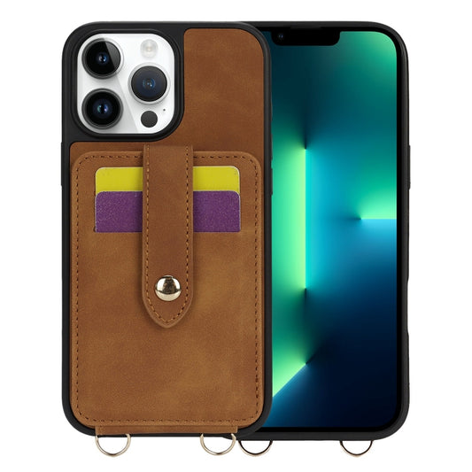For iPhone 13 Pro Max Crossbody Skin Card Bag Lanyard Phone Case(Brown) - iPhone 13 Pro Max Cases by buy2fix | Online Shopping UK | buy2fix