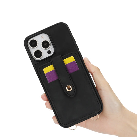 For iPhone 14 Crossbody Skin Card Bag Lanyard Phone Case(Black) - iPhone 14 Cases by buy2fix | Online Shopping UK | buy2fix