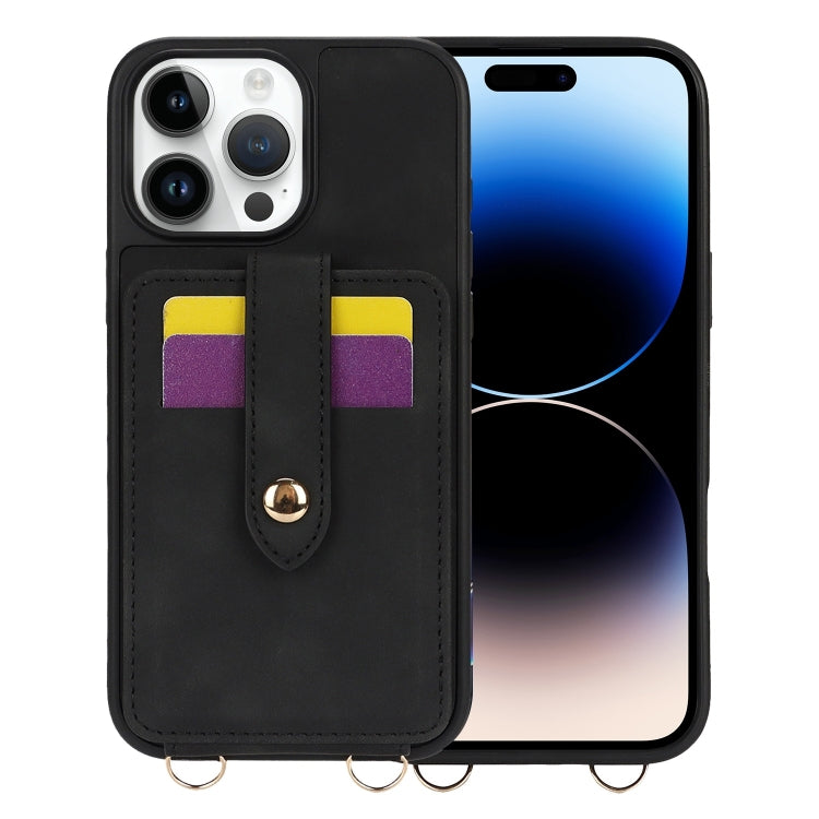 For iPhone 14 Pro Max Crossbody Skin Card Bag Lanyard Phone Case(Black) - iPhone 14 Pro Max Cases by buy2fix | Online Shopping UK | buy2fix