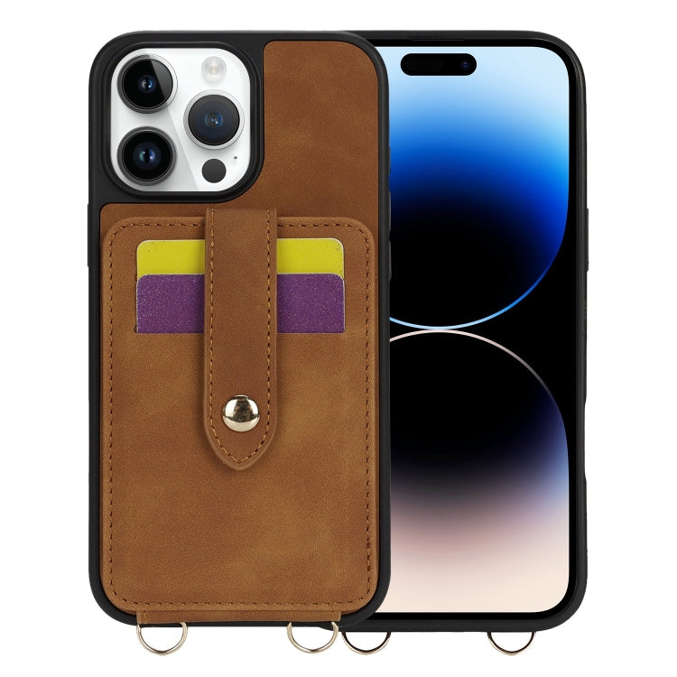 For iPhone 14 Pro Max Crossbody Skin Card Bag Lanyard Phone Case(Brown) - iPhone 14 Pro Max Cases by buy2fix | Online Shopping UK | buy2fix