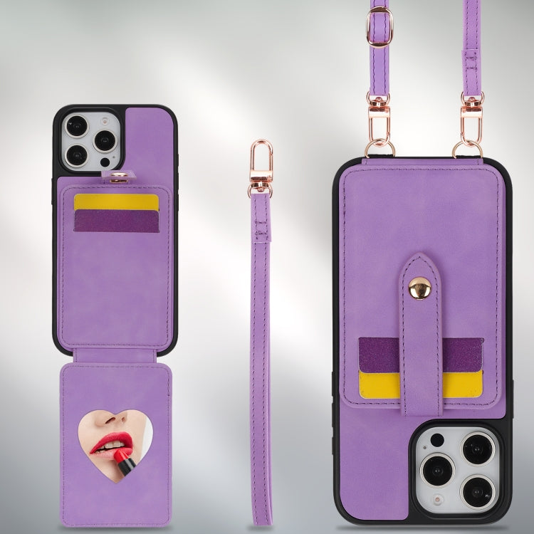 For iPhone 15 Crossbody Skin Card Bag Lanyard Phone Case(Purple) - iPhone 15 Cases by buy2fix | Online Shopping UK | buy2fix