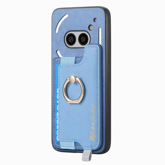 For Nothing CMF Phone 1 Retro Magsafe Cross Leather Ring Holder Card Bag Phone Case(Blue) - Nothing Cases by buy2fix | Online Shopping UK | buy2fix