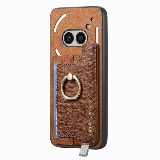 For Nothing CMF Phone 1 Retro Magsafe Cross Leather Ring Holder Card Bag Phone Case(Brown) - Nothing Cases by buy2fix | Online Shopping UK | buy2fix
