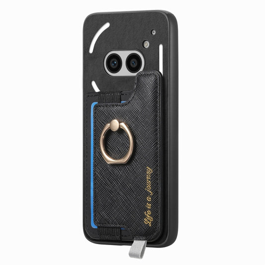 For Nothing CMF Phone 1 Retro Magsafe Cross Leather Ring Holder Card Bag Phone Case(Black) - Nothing Cases by buy2fix | Online Shopping UK | buy2fix