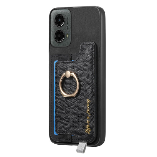 For Motorola Moto G 5G 2024 Retro Magsafe Cross Leather Ring Holder Card Bag Phone Case(Black) by buy2fix