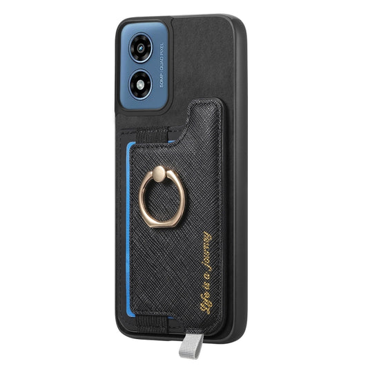 For Motorola Moto G Play 2024 4G Retro Magsafe Cross Leather Ring Holder Card Bag Phone Case(Black) by buy2fix