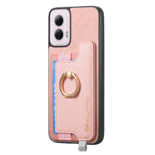 For Motorola Moto G Power 2024 5G Retro Magsafe Cross Leather Ring Holder Card Bag Phone Case(Pink) by buy2fix