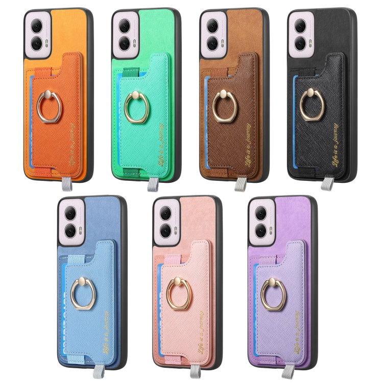 For Motorola Moto G Play 2024 4G Retro Magsafe Cross Leather Ring Holder Card Bag Phone Case(Black) by buy2fix