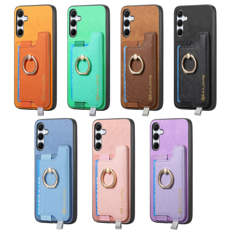 For Samsung Galaxy S25+ 5G Retro Cross Leather Ring Horizontal Insert Card Bag MagSafe Phone Case(Green) by buy2fix