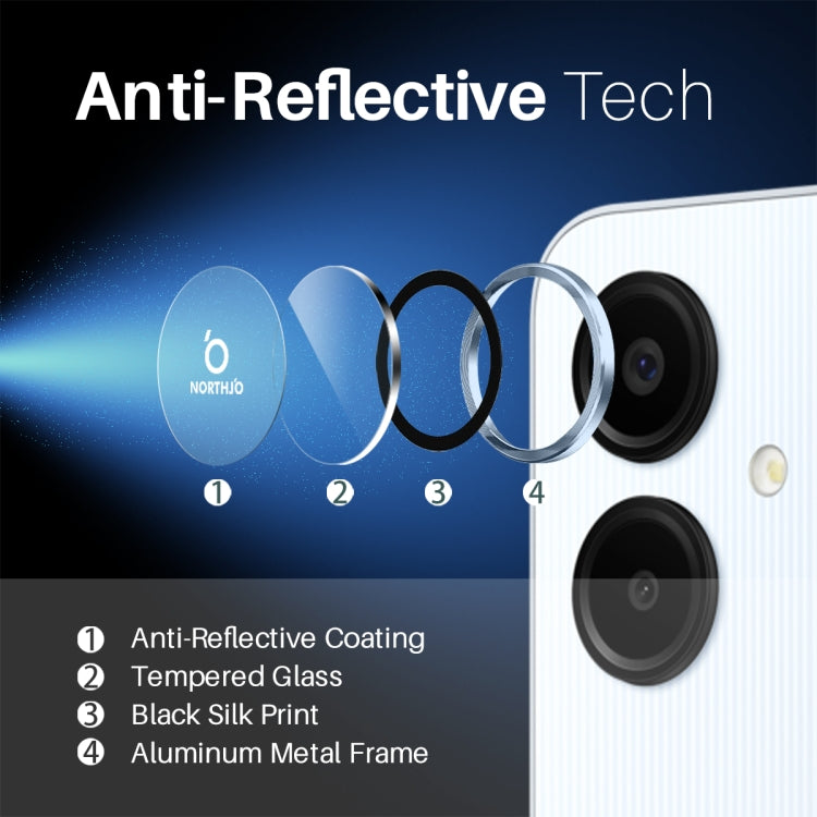 For Samsung Galaxy A06 4G NORTHJO Camera Lens Protector CD Metal Ring Tempered Glass Film(Blue) - Galaxy Tempered Glass by NORTHJO | Online Shopping UK | buy2fix