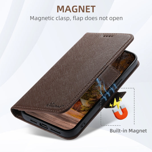 For iPhone 15 Suteni J08 Multifunctional Cross Texture MagSafe Leather Phone Case(Brown) - iPhone 15 Cases by Suteni | Online Shopping UK | buy2fix