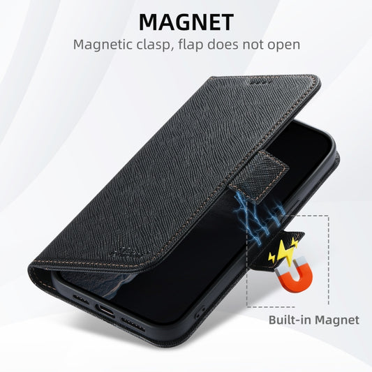 For iPhone 16 Pro Max Suteni J08 Multifunctional Cross Texture MagSafe Leather Phone Case(Black) by Suteni