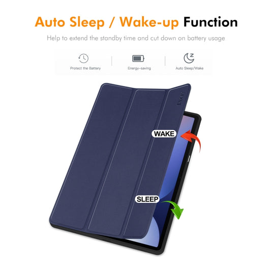 For Samsung Galaxy Tab S10+ / S9+ / S9 FE+ ENKAY Tri-fold Custer Texture TPU Leather Smart Tablet Case with Pen Slot(Dark Blue) by ENKAY